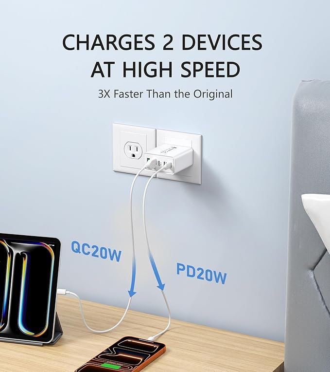 2Pack USB C Fast Charger Block,50W 5-Port USB Wall Charger Brick,2 USB A & 3 USB C PD3.0 Power Adapter Multiport Type C Charging Plug for iPhone 17/16/15/14,Pad Mini/Pro,AirPods 4,GalaxyS25(White)