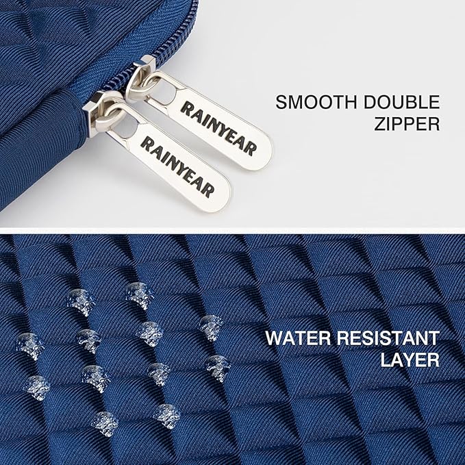 RAINYEAR 15.6 Inch Laptop Sleeve Diamond Foam Shock Resistant Neoprene Padded Case Fluffy Lining Zipper Cover Carrying Bag Compatible with 15.6" Notebook Computer Chromebook (Navy Blue)