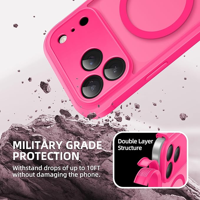 BERFY for iPhone 17 Pro Max Case, Compatible with MagSafe, Built-in Privacy Screen Protector, Camera Protection, Shockproof Full Body Phone Case 6.9", Translucent Hot Pink