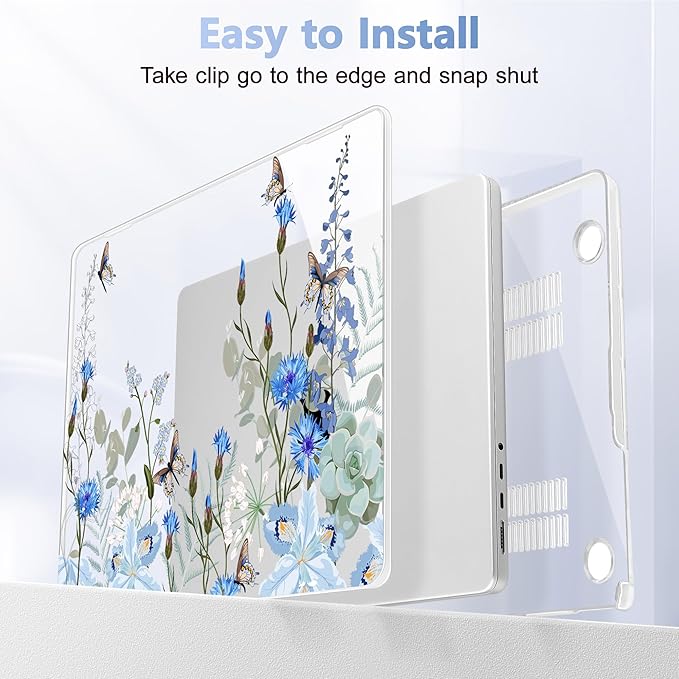 May Chen for 2026 MacBook Pro 14-inch M5 M4 M3 M2 M1 Pro/Max Chip, Release 2026 2025-2021, Model A3427 A3426 A3434 A3112 A3401 A3185, Plastic Hard Shell with Keyboard Cover, Blue Flowers