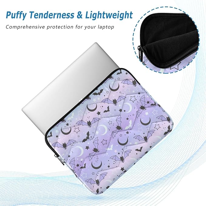 Cute Laptop Sleeve 13 inch Purple Bat Moon Laptop Bag 14 inch Waterproof Computer Bag for Women Laptop Accessories Computer Cover Bag for Tablet Men, A06D24018