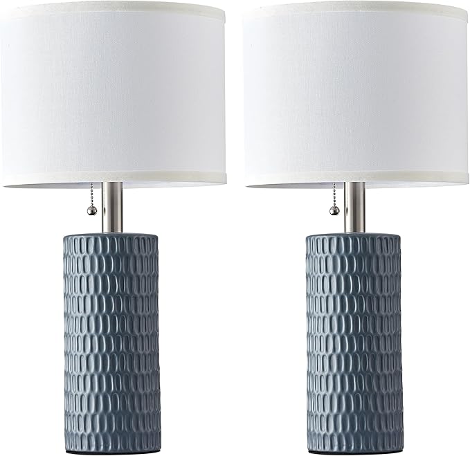 Reaketon Table Lamps for Living Room Set of 2, Ceramic Table Lamps for Bedroom, 20" Modern Lamps for Night Stands, Grey