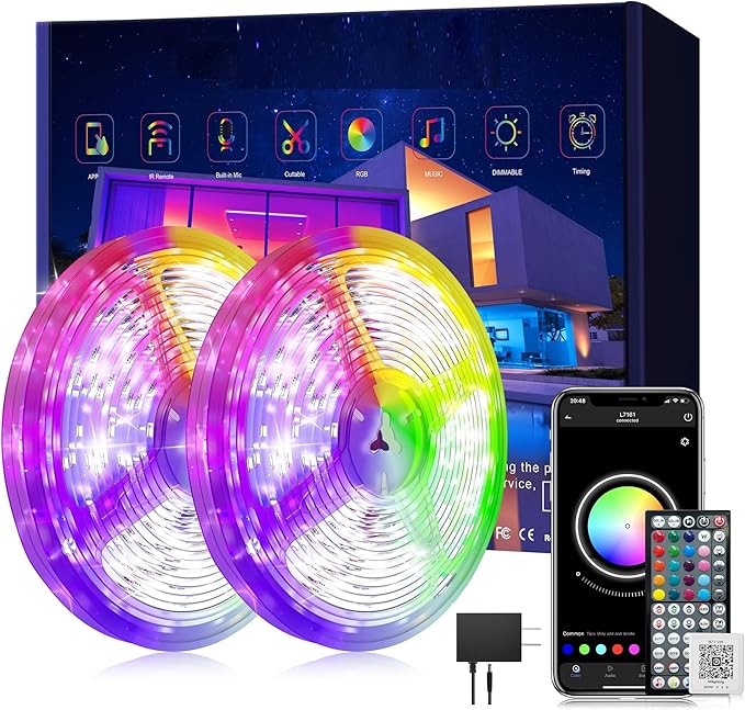 Ledagic Led Lights for Bedroom 200ft (2 * 100FT) Music Sync Color Changing Led Strip Lights, RGB Led Light Strip with Remote and App Control, Cuttable Led Tape Light for Home Decor Gaming Accessories