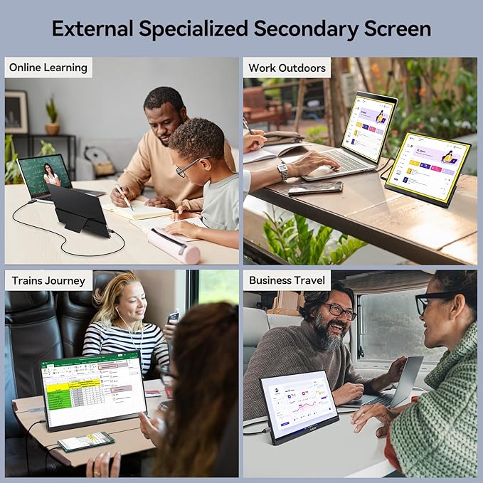 AUSDOM 15.6 Portable Laptop Monitor: FHD 1080P 15.6 inch Portable Second Screen External Travel Monitor, HDMI USB-C Powered Extra Mobile Computer Secondary Display Additional for Laptop MacBook