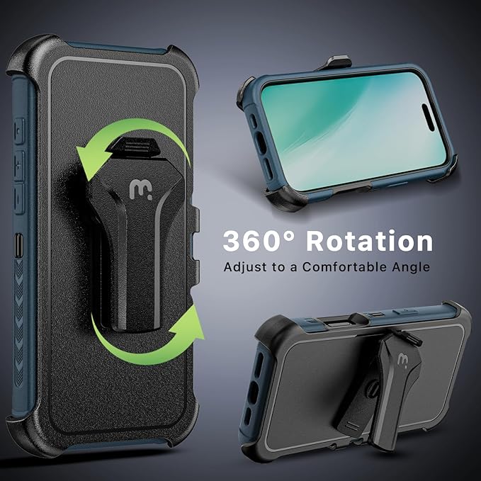 M MYBAT PRO Maverick Series for iPhone 16 Plus 6.7 Case with Belt Clip Holster,Compatible with Magsafe w/Screen Protector,Anti-Drop,Shockproof,with 360°Rotating Kickstand,Heavy Duty Protection Blue