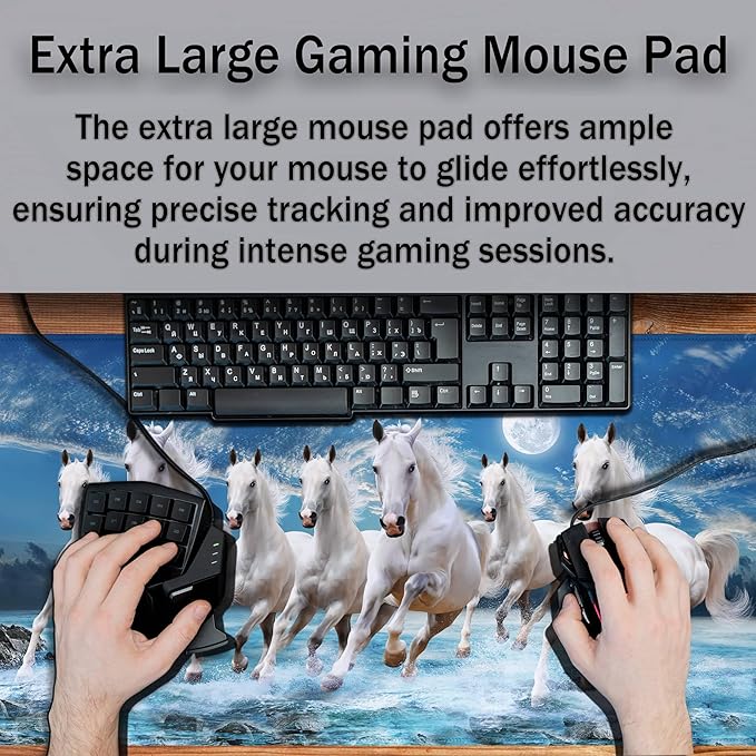 Extra Large Mouse Pads Horses Running, Gaming Mouse Pad Computer Mat, Desktop Computer Mat Non-Slip Rubber Base Waterproof with Stitched Edges, 35.4 X 15.7 inch for Work/Game/Office/Home