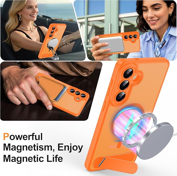 Magnetic for Samsung Galaxy S26+ Plus Case, [Compatible with MagSafe][Full Camera Protection][Built-in Invisible Kickstand] Translucent Matte Phone Case for S26 Plus 6.7" - Orange