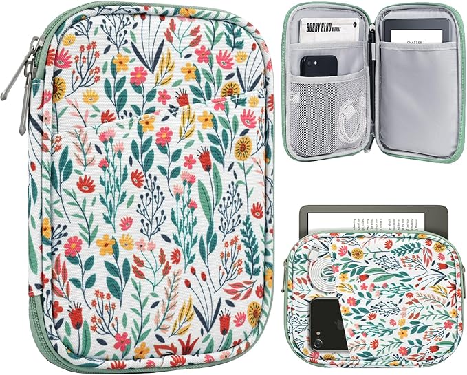 TiMOVO 6-7 Inch Tablet Sleeve for eReader Book Paperwhite/Colorsoft Signature Edition, Protective Sleeve Cover Case with Pocket for E-Reader/Oasis & Kobo Devices, Flowers