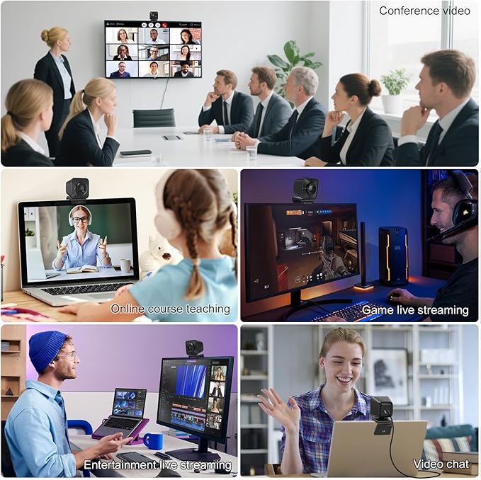 4K Webcam for PC, PDAF Streaming Camera with Dual Noise-reducing Mics, Fast Auto Focus, Auto Light Correction, 5x Zoom, 8MP USB Webcam with Privacy Cover, Plug and Play, for Switch 2/ Zoom/Teams/Meet