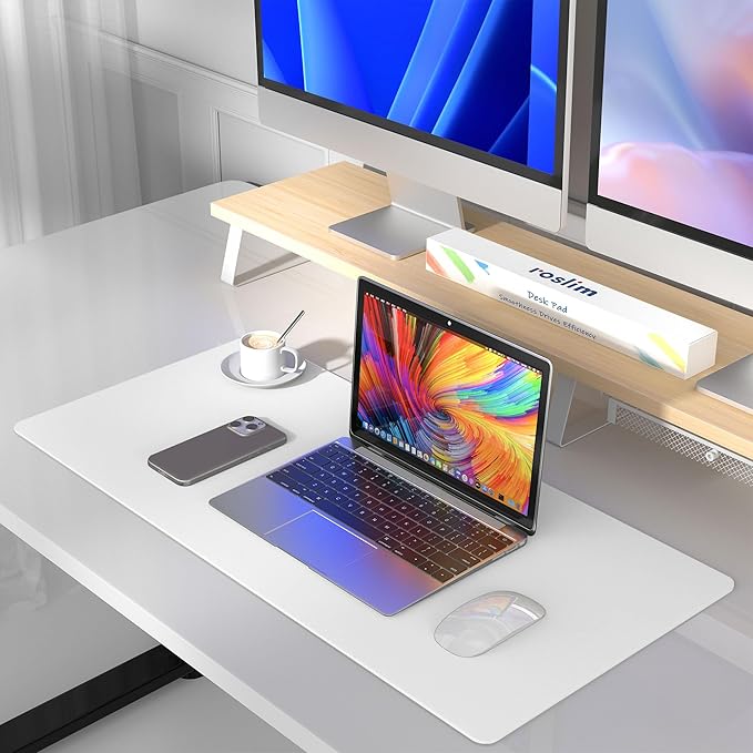 Leather Desk Pad Protector, Mouse Pad, Non-Slip Computer Mat for Desk, PU Leather Office Desk Mat for Home & Office, Waterproof Laptop Desk Blotter Pad for Keyboard and Mouse, White (15.7''X31.5'')
