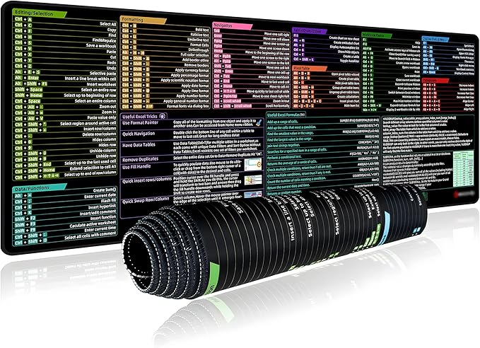 Excel Shortcut Keys Mouse Pad, Extended Large Desk Mat (31.5x11.8 Inch) with Non-Slip Base & Washable Surface for Gaming, Computer, Office Desk