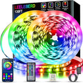Leeleberd 130 ft Led Lights for Bedroom,(2 Rolls of 65FT) Bluetooth Smart APP Control Color Changing RGB Led Strip Lights with Remote Control Led Lights for Room Kitchen Party Home Decoration
