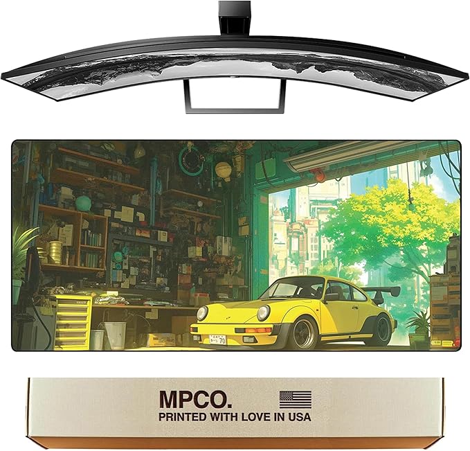 MPCO. Original Large Gaming Desk Mat – 36" x 17" Duraglyde Manga Motors Gramps-Garage Full Desk Mouse Pad for Smooth Precision – Non-Slip, Washable Extra-Large PC Mouse Pad for Gaming Sessions