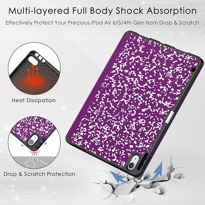 Soke Case for New iPad Air 11 Inch (M4/M3/M2, 2026-2024), iPad Air 5th/4th Generation 10.9 Inch (2020-2022) with Pencil Holder, Soft TPU Back Cover & Auto Sleep/Wake, Book Purple