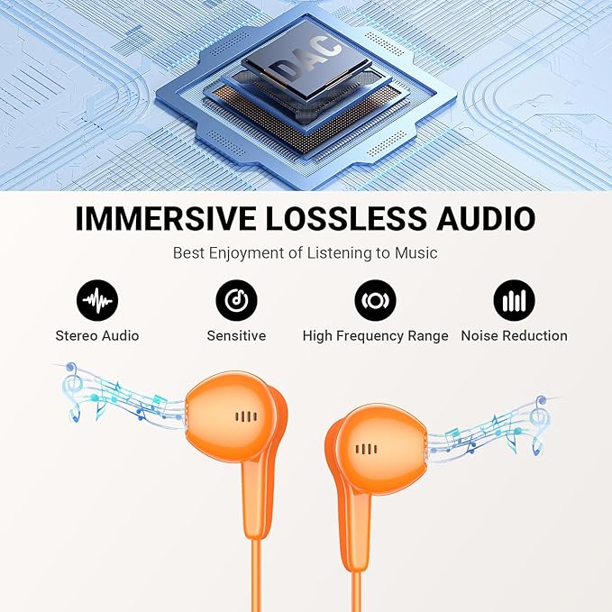 USB C Headphones for iPhone 17 Pro Max Air 16 15 Plus, Type C Earphone with Mic HiFi Stereo Magnet in Ear USBC Wired Earbuds for Samsung Galaxy S26 S25 S24 Ultra S23 Fe S22+ Flip/Pixel 10 9 8, Orange