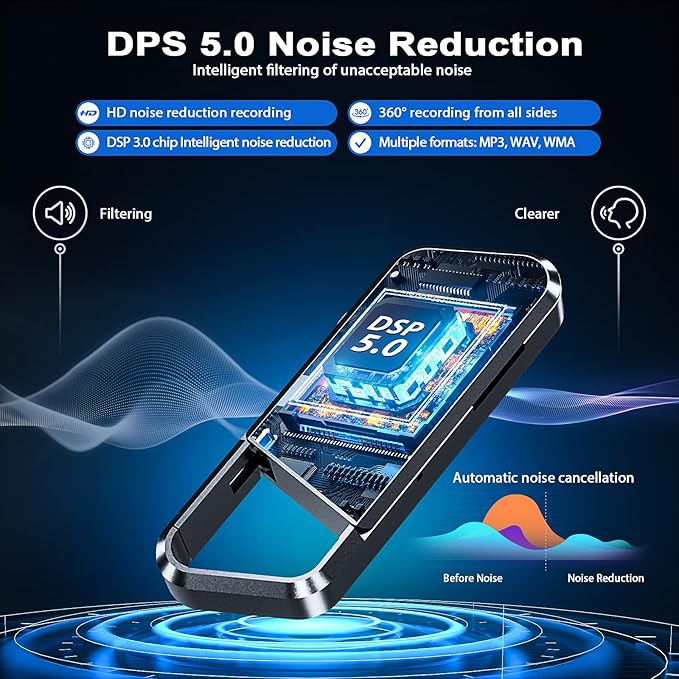 Portable Voice Recorder - Recording Device with Noise Reduction DSP 5.0 Vioce Activated Recorder with Playback, Audio Recorder for Lecture/Meeting -64G