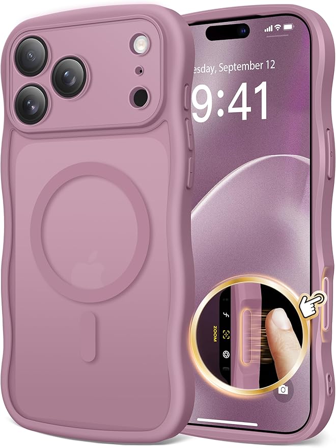 CAPRARO Magnetic for iPhone 17 Pro Max Case for Women Girls, Upgraded [Full Camera Protection] [Compatible with MagSafe] Cute Wave Translucent Matte Phone Case for iPhone 17 Pro Max, Clear Currant