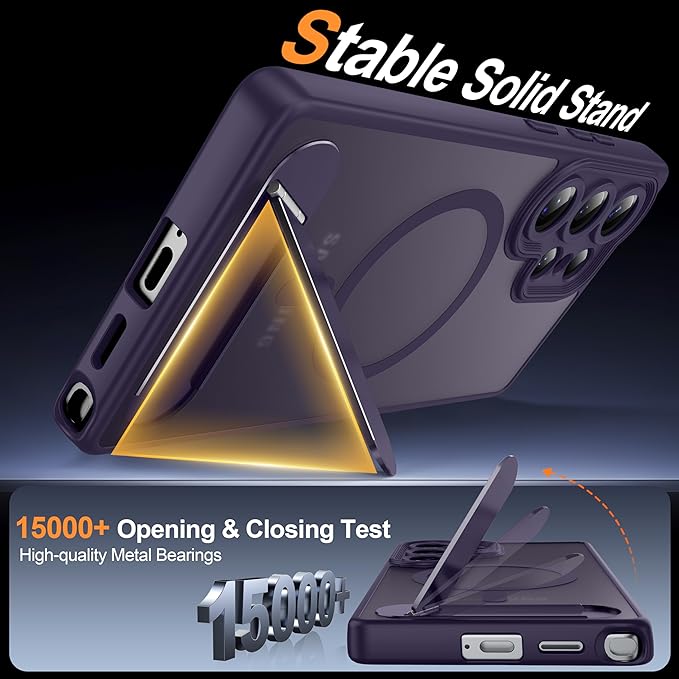Magnetic for Samsung Galaxy S25 Ultra Case, [Compatible with MagSafe][Full Camera Protection][Built-in Invisible Kickstand] Translucent Matte Phone Case for S25 Ultra 6.9" - Purple