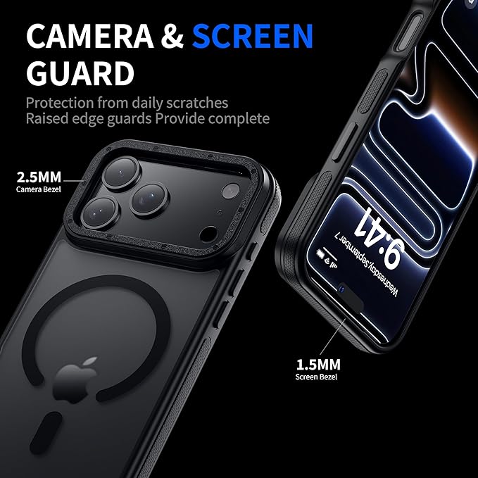 for iPhone 17 Pro Max case with Camera Lens Protector [10Ft Military-Grade Protection] Compatible with fit MagSafe Shockproof Cover Phone case for iPhone 17 Pro max 6.9 inch, Black Bumper