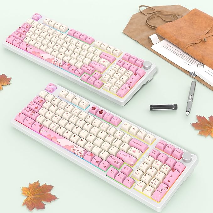 Wired Creamy Gaming Keyboard with Number Pad, 96% Hot-swappable Mechanical Keyboard, Full Layout Custom Key Board Gasket Mounted with Red Switch Knob Control(Pink)