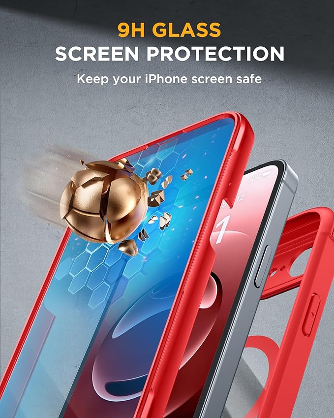 Miracase for iPhone 17e Case & iPhone 16e Case, Full-Body Phone with Built-in Glass Screen Protector, [Magnetic with MagSafe] Military Drop Proof 17 E/ 16 E Cover Bumper 6.1 inch, Red