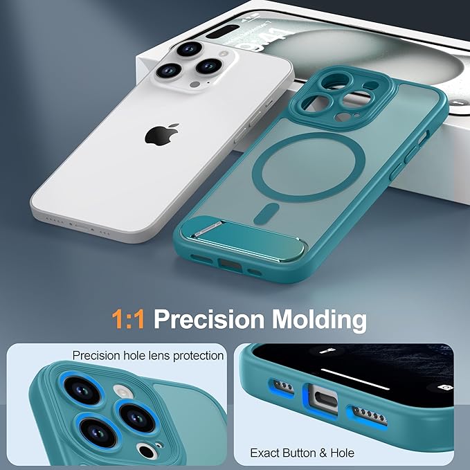 Magnetic Compatible with iPhone 13 Pro Case, [Built-in Kickstand][Full Camera Protection][Compatible with MagSafe][Anti-Fingerprint] Shockproof Phone Case for iPhone 13 Pro 6.1",Lake Blue