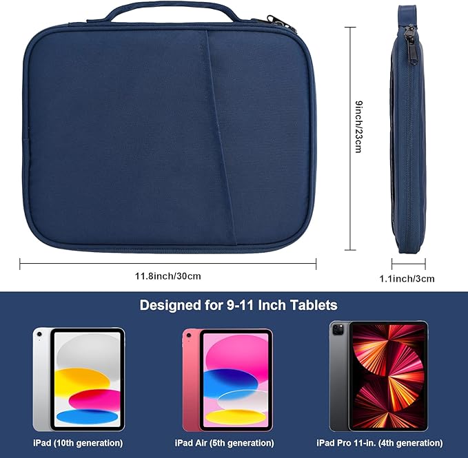 iPad Pro 11 Inch Sleeve Case, Travel Tablet Carrying Bag for iPad Pro 11-in (M4), iPad 10.9 (10th Gen), iPad Air 11-in (M2), Galaxy Tab S9/S8 (Navy Blue-11)