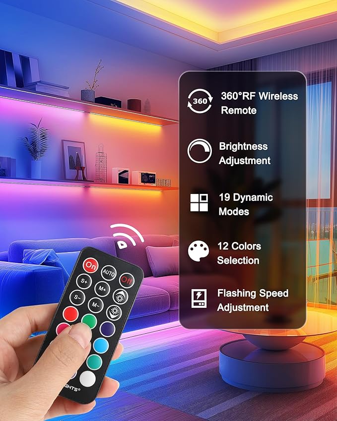 HitLights LED Strip Lights, Small LED Light Strips Dimmable, RGB 5050 Color Changing LED Tape Light with Remote and UL-Listed Adapter for TV Backlight, Bedroom, Cabinet Shelf Display