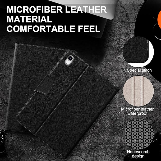 Leather Case for iPad Air 11" M2/M3/M4 (2024-2026) & 10.9" 4th/5th Gen (2020/2022) with Pencil Holder, Auto Wake/Sleep, Adjustable Stand & Magnetic Buckle Closure, Black