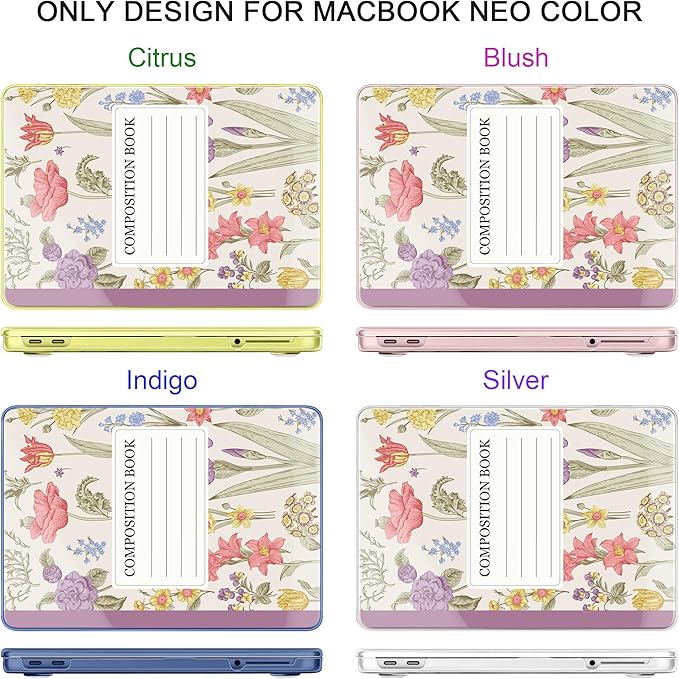 DONGKE for MacBook Neo 13 Inch Case 2026 (Model A3404, A18 Pro chip), Stylish Pattern Protective Hard Shell with Screen Protector, Keyboard Cover & USB-C Adapter - Purple Composition Book
