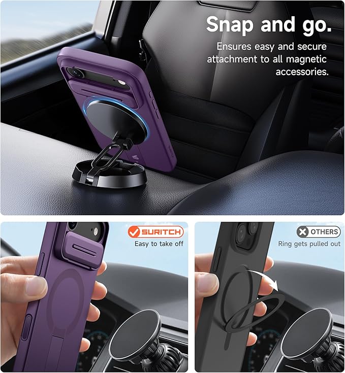 SURITCH for iPhone Air Case with Camera Control Cover, Camera Slide Cover and Adjustable Kickstand, Compatible with MagSafe, Shockproof Bumper Protective Cases for iPhone 17 Air 6.5 Inch, Dark Purple