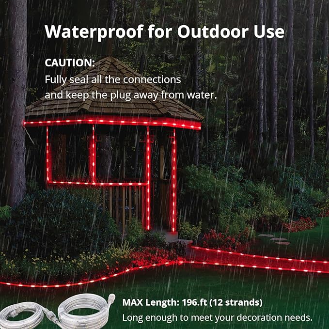 LED Rope Lights, 33Feet Red Flat Flexible Strip Light, Plug in Novelty Lighting, Connectable and Waterproof for Home Christmas Holiday Garden Patio Party Decoration