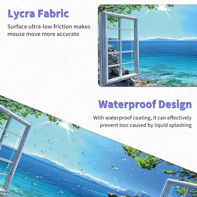 Large Mouse Pad, Desk Mat, XL Gaming Keyboard Mat, Non-Slip Rubber Base, Full Extended Mousepad for Gaming Office Home, 31.5 X 11.8 Inch, Seaside Scene
