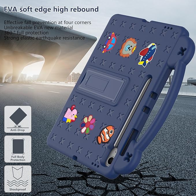 AKABEILA Compatible with Samsung Galaxy Tab A11+ 2025 Tablet Case, Kids Friendly Universal Lightweight Shockproof Protective Case with Shoulder Strap & Stand Handle Navy Blue
