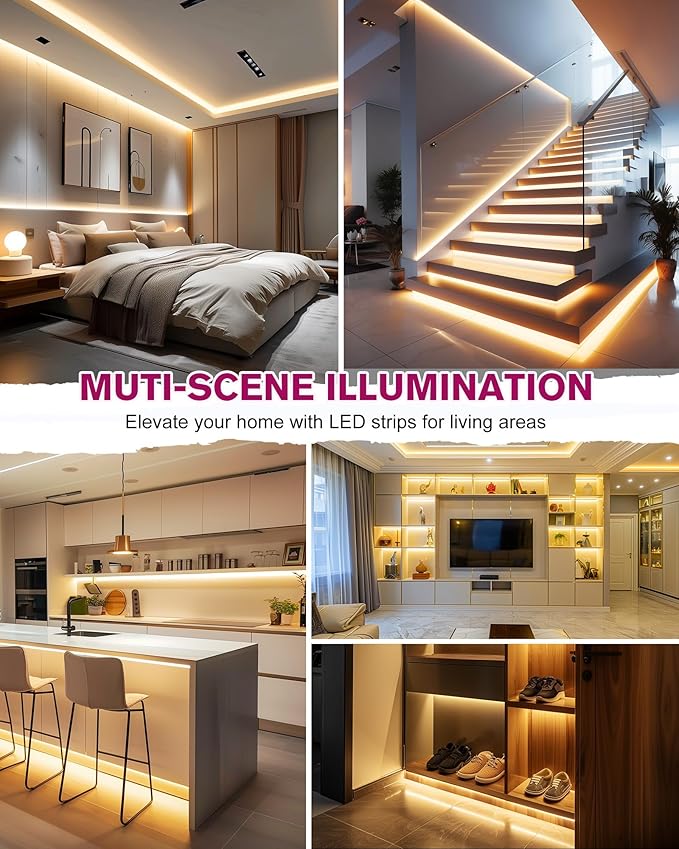 EMITEVER COB LED Strip Lights Warm White 32.8ft, 3000K 24V Dimmable Tape Light Premium High Density, 305LM+/ft, 4800LEDs, Ra 90+, 3W/FT, UL Listed for Cabinets, Shelves(Power Supply Sold Separately)