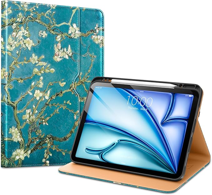 VIKESI Case for iPad Air 13 inch (M4) 2026 / (M3) 2025 / (M2) 2024,Premium Leather Folio,Apple Pencil Holder,Auto Sleep/Wake,Stand Cover - Almond Blossoms