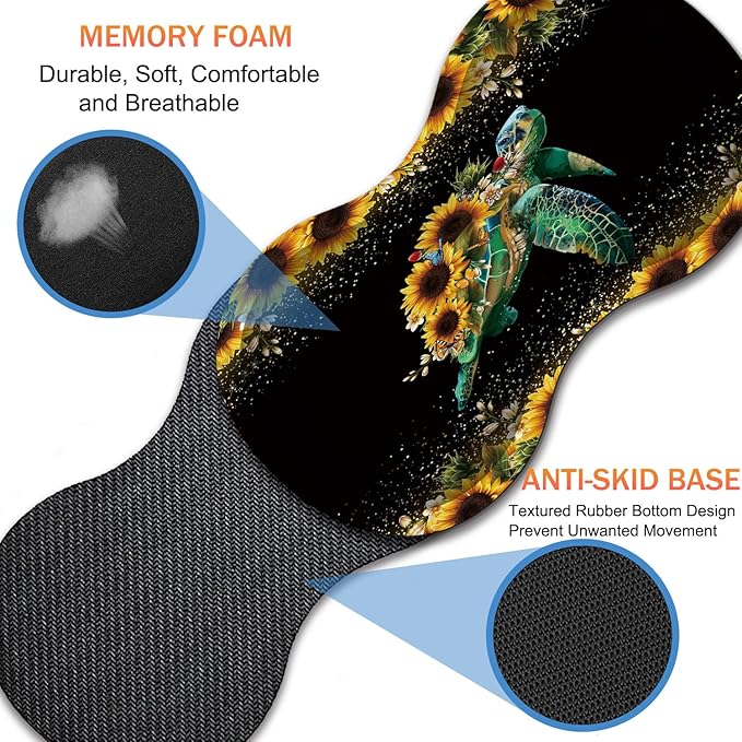 Extended Non-Slip Mouse Pad + Mouse Wrist Rest + Lace-Shaped Coaster Set, Ergonomic Design, Suitable for Desk and Home Gaming Table Mat, Starry Night and Turtle Sunflowers