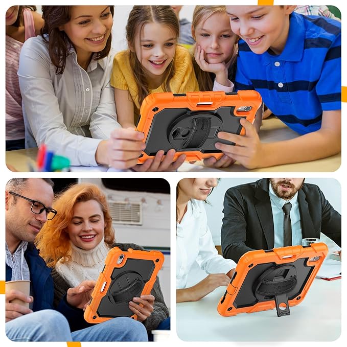 Timecity Case for iPad mini 7th/6th Generation 2024/2021 8.3 inch, Full-Body Protective for iPad mini 7/ Mini 6 Case with Screen Protector Pencil Holder Swivel Stand Hand/Shoulder Strap- Orange