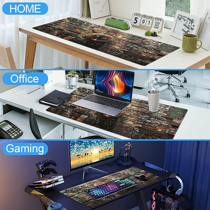 Futuristic Fantasy Mouse Pad, Cyberpunk Style Desk Mat, Extended XL Gaming Mouse Pads, Sci-Fi Computer Pad with Durable Stitched Edges, Non-Slip Washable Office Desktop Decorative Pad 31.5X15.7 Inch