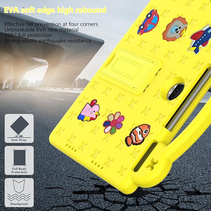 AKABEILA Compatible with Honor Pad 9 2023 12.1 inch Tablet Case, Kids Friendly Universal Lightweight Shockproof Protective Case with Shoulder Strap & Stand Handle Yellow