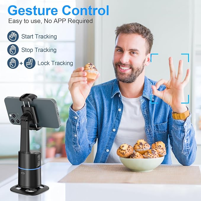 Auto Face Tracking Selfie Stick Tripod for iPhone, 360° Auto Rotating Face Tracking Tripod, Gesture Control, No APP Required, Gimbal stabilizer for Smartphone, for Live Streaming Video, Recording