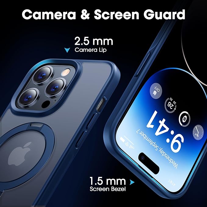 CASEKOO Designed Case for 14 Pro Max with Magnetic Invisible Stand [Military Drop Protection] [Compatible with MagSafe] Shockproof Slim Translucent Matte Promax Case 6.7 Inch, Blue