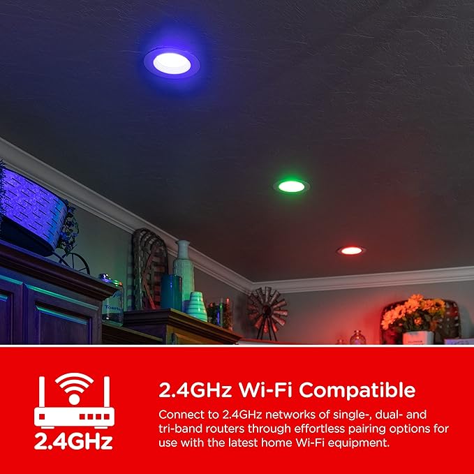 UltraPro Wi-Fi LED Smart Light Bulb, BR30, 65W Equivalent, RGB, Color Changing, White Select Tunable 2700K - 6500K, Dimmable, 2.4GHz Router Required, Circadian Rhythm, Easy-to-Use App, 4 Pack, 51458
