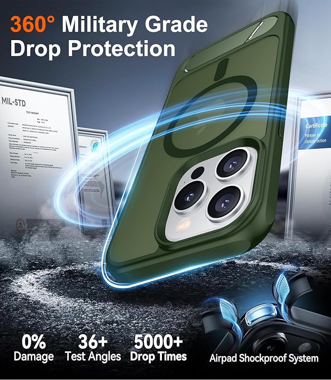 Magnetic Compatible with iPhone 15 Pro Case, [Built-in Invisible Kickstand][Compatible with MagSafe][Military Grade Shockproof] Slim Translucent Matte Phone Case for iPhone 15 Pro 6.1"