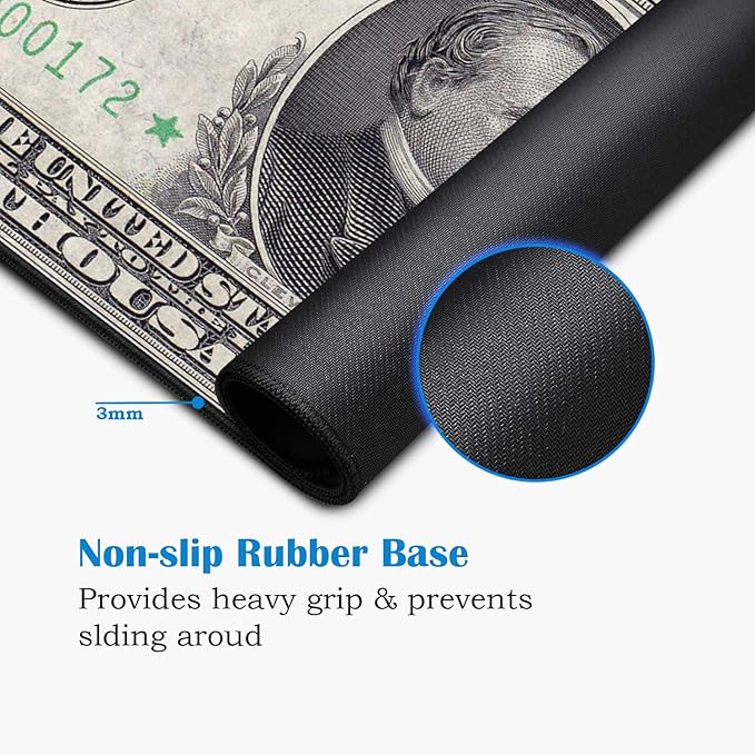 Desk Pad Mat Gaming Mouse Pads with Coasters Set, Stitched Edges Design Mouse Pad XXL Large Mouse Pad for Laptop Computers 1000 Dollar Bill Desk Writing Mat for Office & Home 31.5x 11.8
