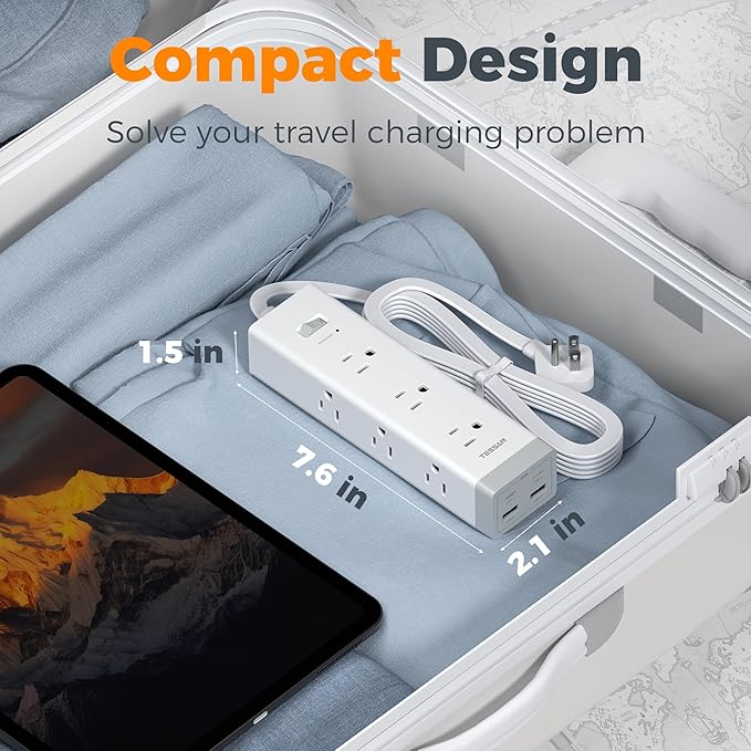 TESSAN Surge Protector Power Strip PD 20W, Ultra Thin Flat Plug 10 FT Extension Cord, 9 Outlets 4 USB(2 USB C), 1050J Protection Multiple Outlets Charging Station for Home, Office, College Dorm Room