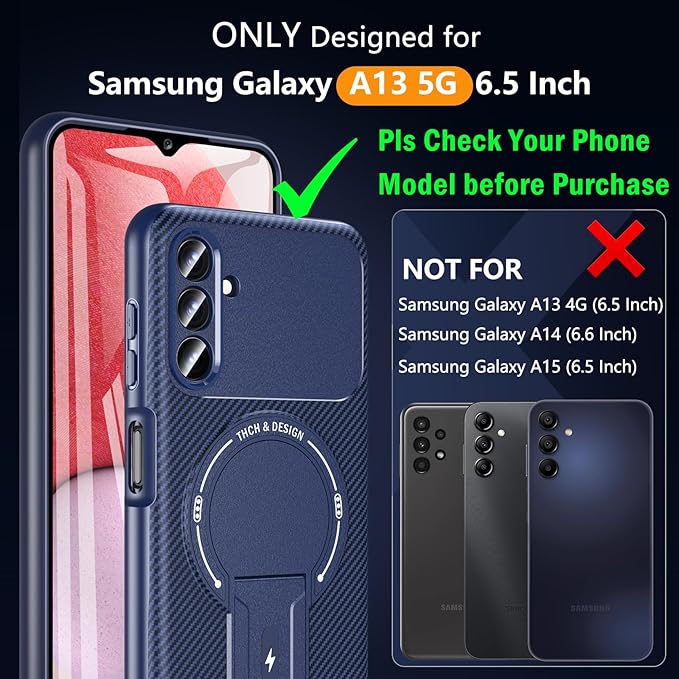 OWKEY Case Samsung Galaxy A13 5G, Magnetic Phone Case with Stand & Screen Protector, Anti-Fingerprint Shockproof Protective Case for Samsung A13 (Blue)