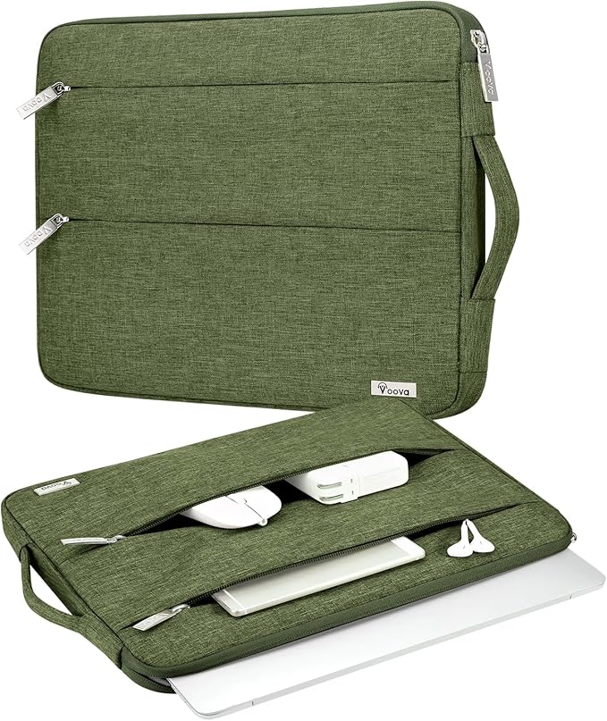 Voova Laptop Sleeve Carrying Case 13 13.6 Inch Compatible with MacBook Air 13 M1/M2/M3/M4, MacBook Pro 13/14, IPad Pro 13, Waterproof Slim Computer Cover Bag, Army Green