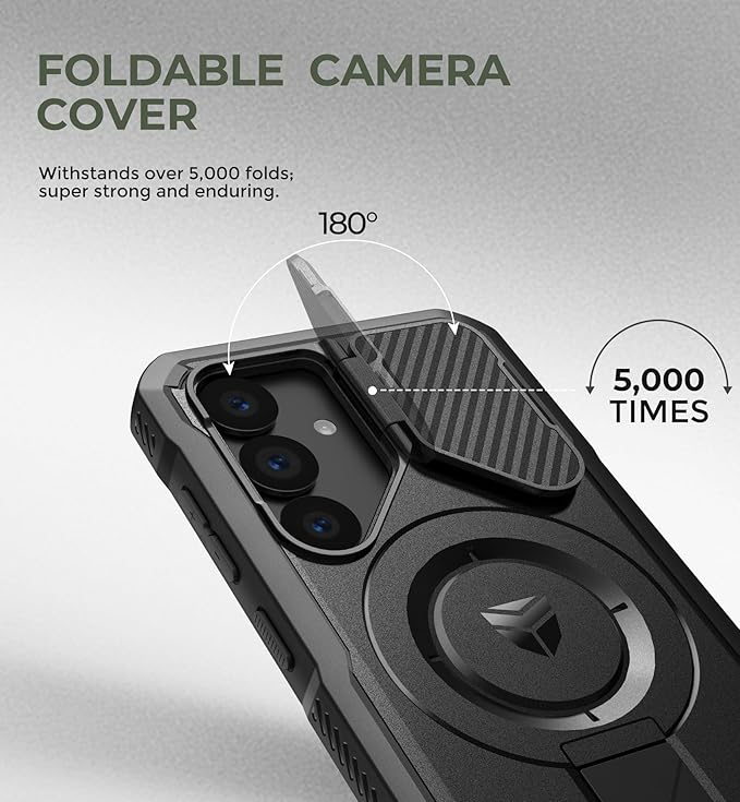 Dexnor for Samsung Galaxy S25 Case with Camera Cover & Adjustable Kickstand & Built-in Screen Protector, Magnetic Rugged Shockproof Bumper Cases Heavy-Duty Magnetic Protective Cover (2025),Black