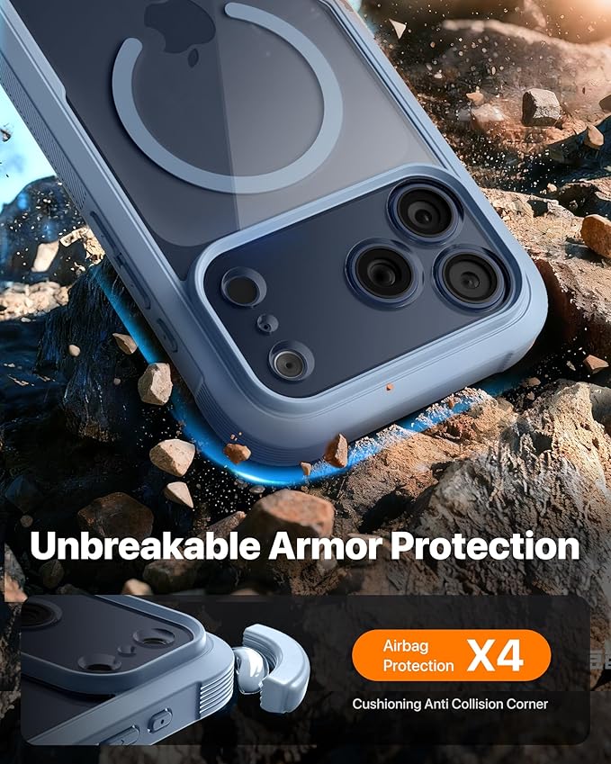 Diaclara Magnetic Designed for iPhone 17 Pro Max Case Full Body Bumper,[Compatible with MagSafe] Military Drop Proof Cover with Built-in Touch Sensitive Anti-Scratch Screen Protector, Blue